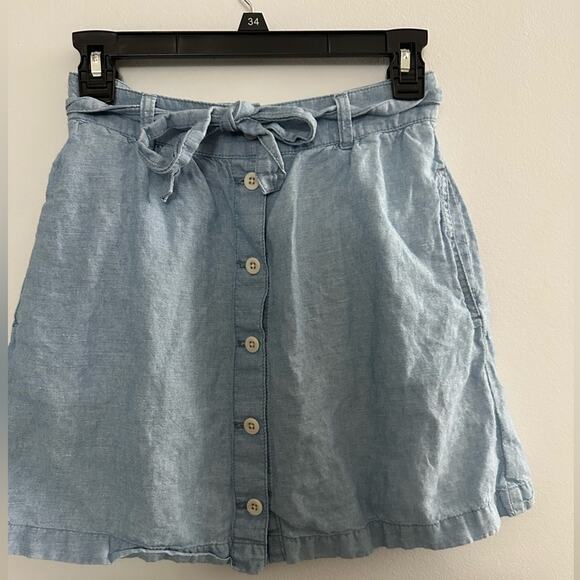 Madewell Skirt Women's 0 Denim Chambray Button Front Linen Mini Lightweight - Picture 1 of 9